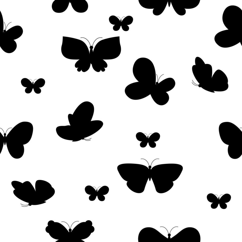 Seamless pattern silhouette of different butterflies vector