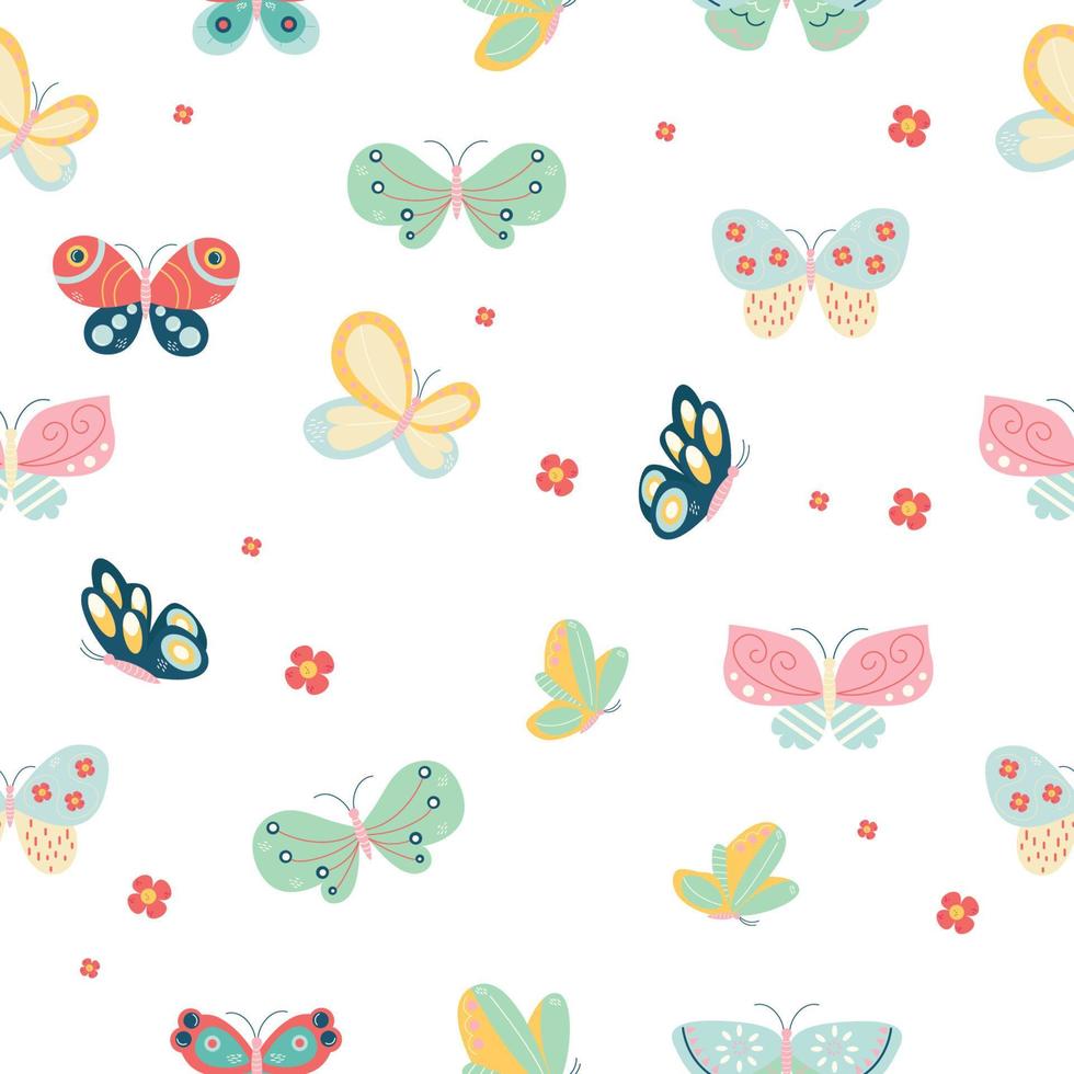 Seamless pattern of different butterflies vector