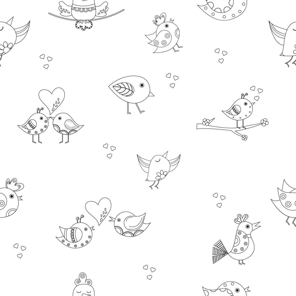 esquema de patrones sin fisuras de pájaros de dibujos animados. vector