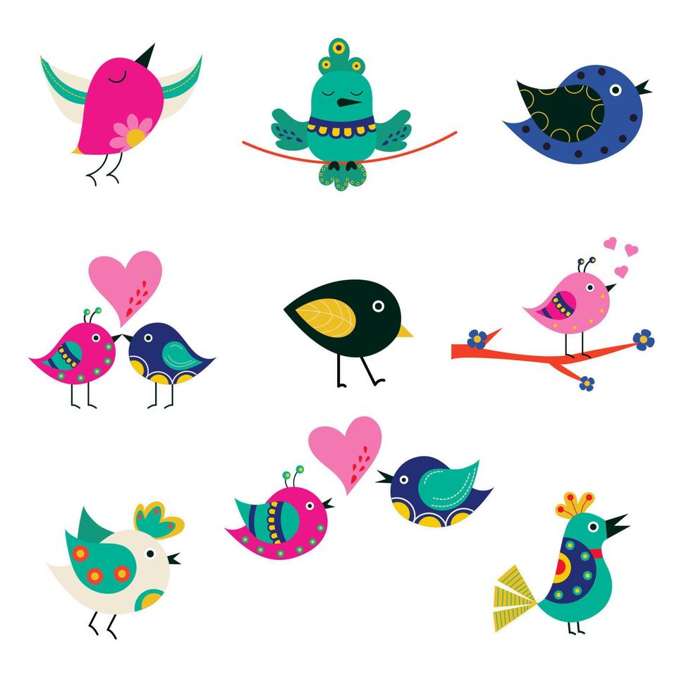 Set of different cartoon birds. Vector