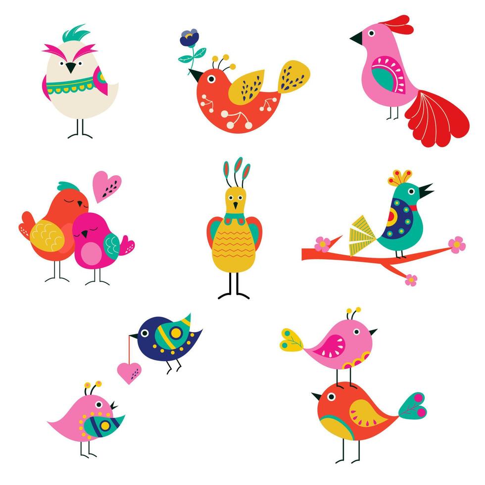 A collection of different cartoon birds. Vector