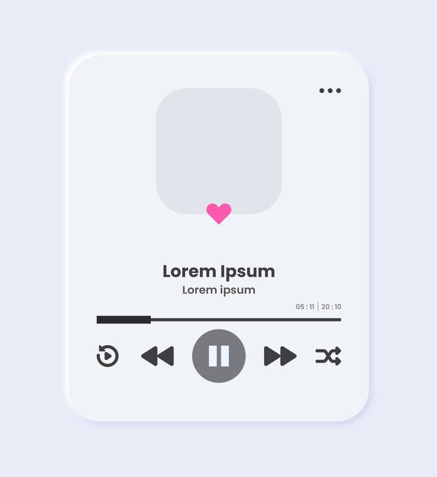 Audio player interface in neomorphic design style. Multimedia application editable mockup. vector