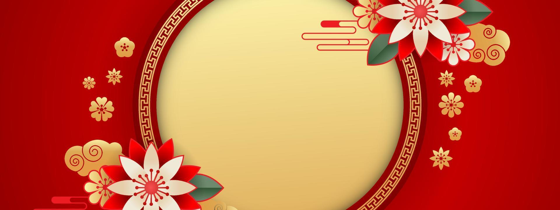 vector de fondo chino, diseño de pancarta oriental con color rojo dorado con espacio vacío, plantilla de arte tradicional de año nuevo chino