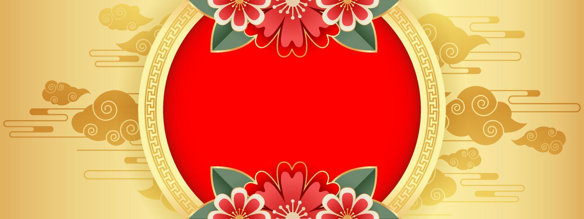 Chinese background vector, oriental banner design with gold red color with empty space, chinese new year traditional art template vector