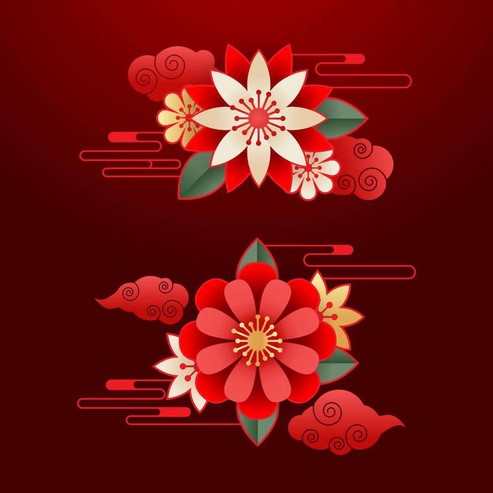 WeChinese ornament floral vector set, oriental flower template design element, chinese new year b