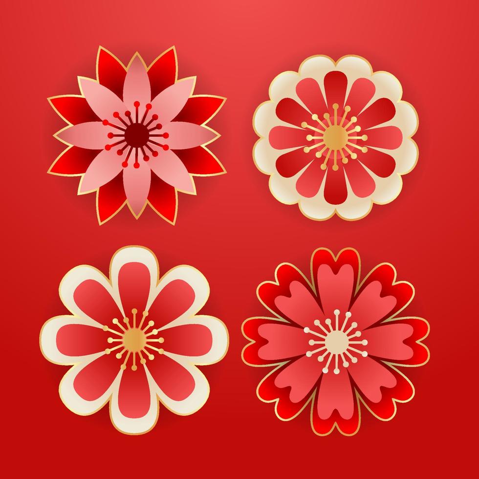 conjunto de vectores florales de adorno wechinese, elemento de diseño de  plantilla de flores orientales, año nuevo chino b 16920207 Vector en  Vecteezy