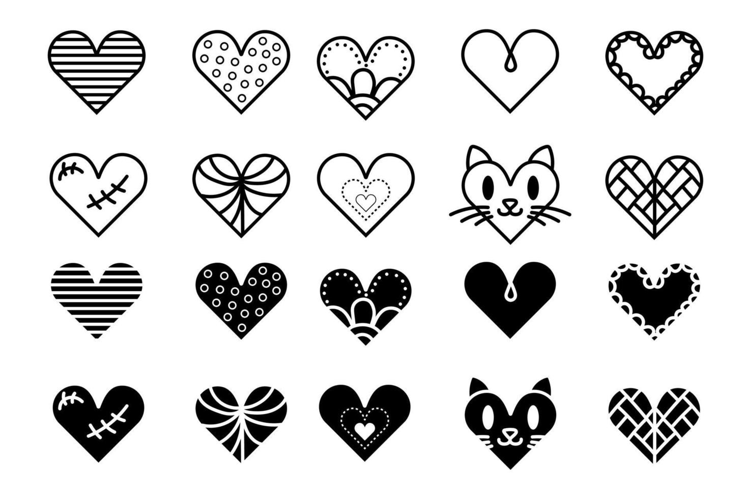 Vector hand drawn heart doodle set