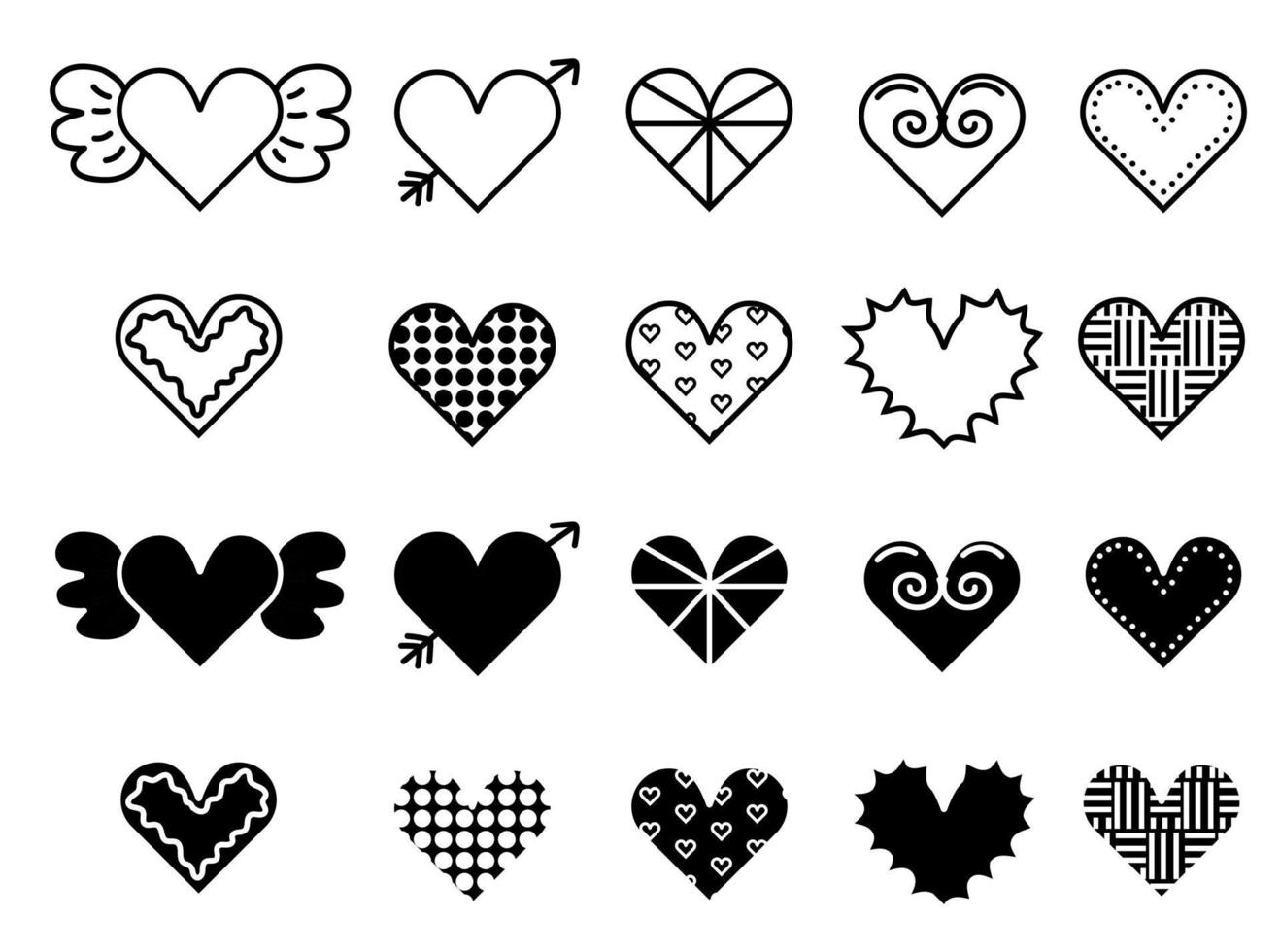 Vector hand drawn heart doodle set