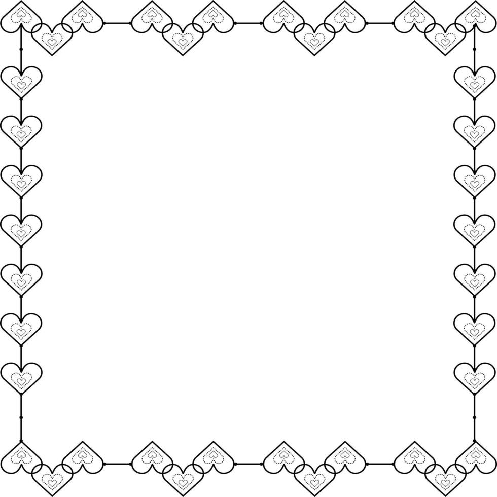 Black line square frame with little hearts on white silhouette for cut file. Vector illustration for decorate logo, text, wedding, greeting cards and any design.