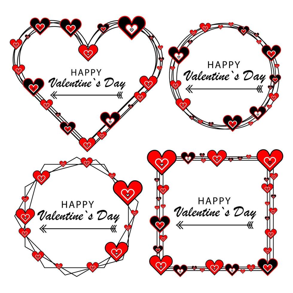 Set of hand drawn frames with different shape. Doodle style. happy valentines day. Editable vector. Bubble form Heart vector