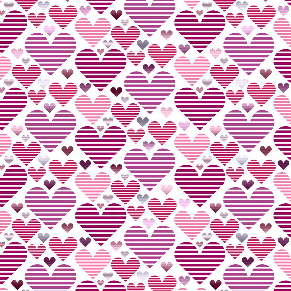 Vector abstract seamless pattern with striped hearts. Repeatable Valentine's day background - creative design. Pink fashion love print.