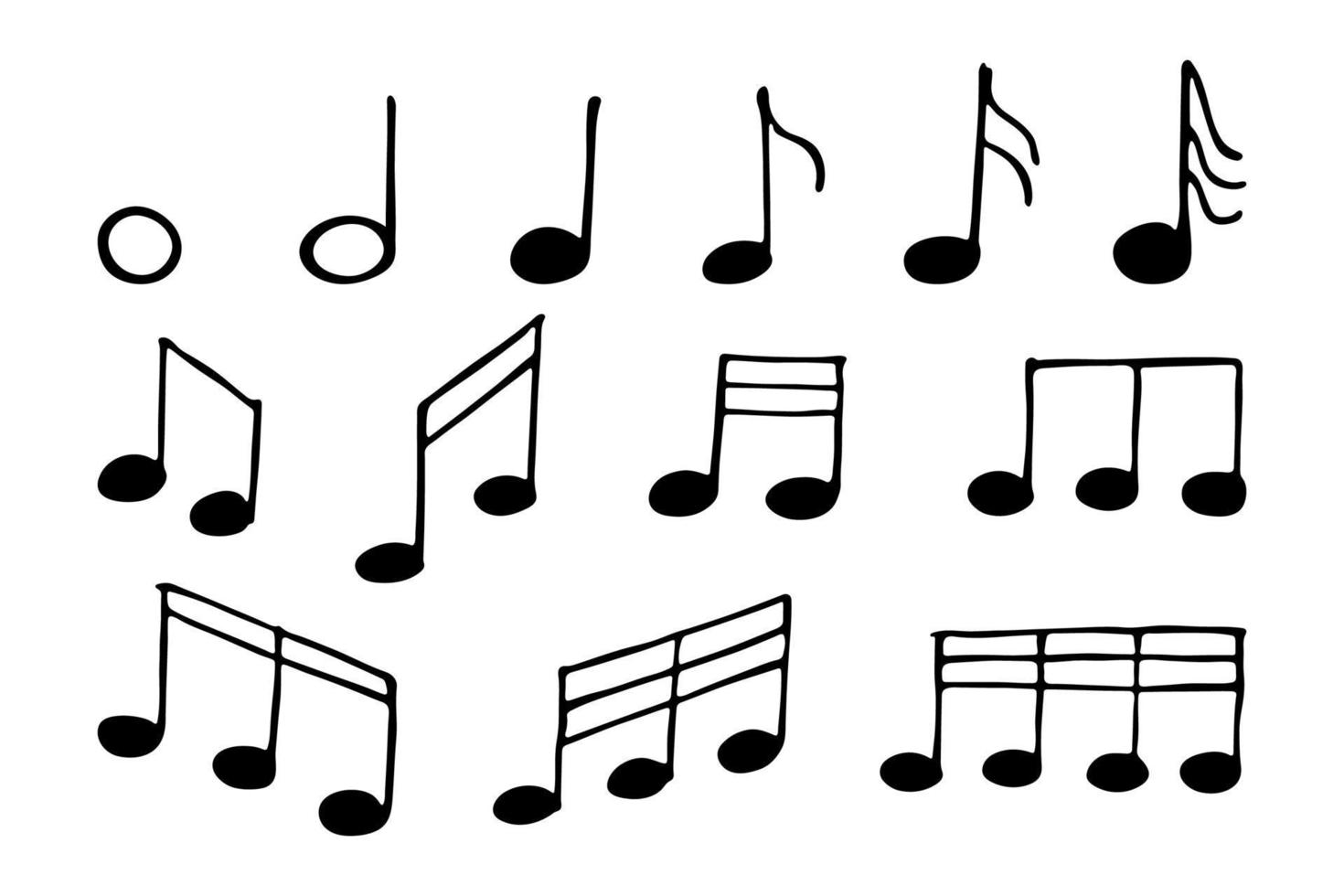 conjunto de garabatos de notas musicales. símbolo musical dibujado a mano. elementos para impresión, web, diseño, decoración, logotipo vector