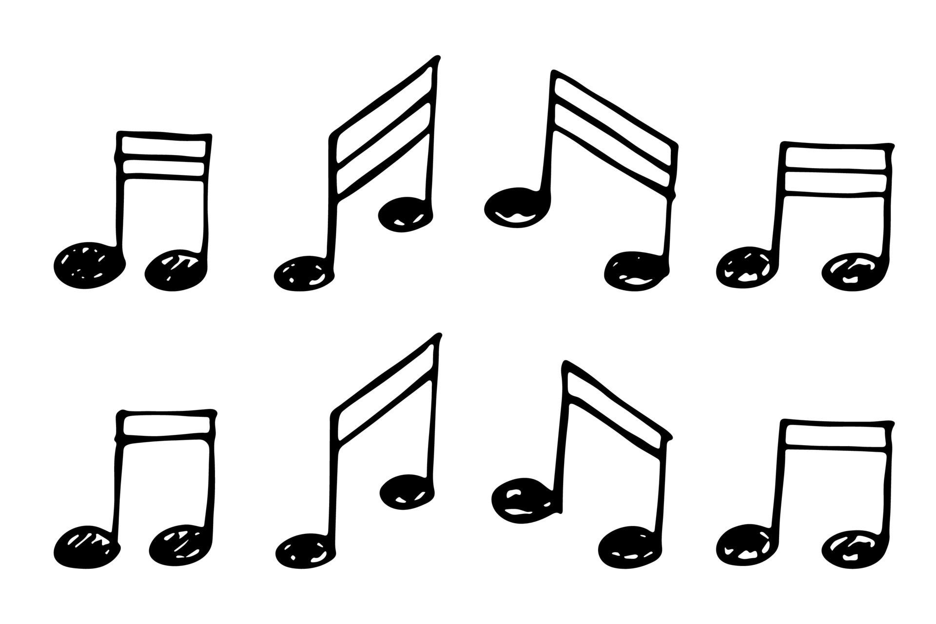 Music note doodle set. Hand drawn musical symbol. Elements for print