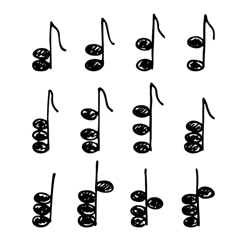 Music note doodle set. Hand drawn musical symbol. Elements for print, web, design, decor, logo vector