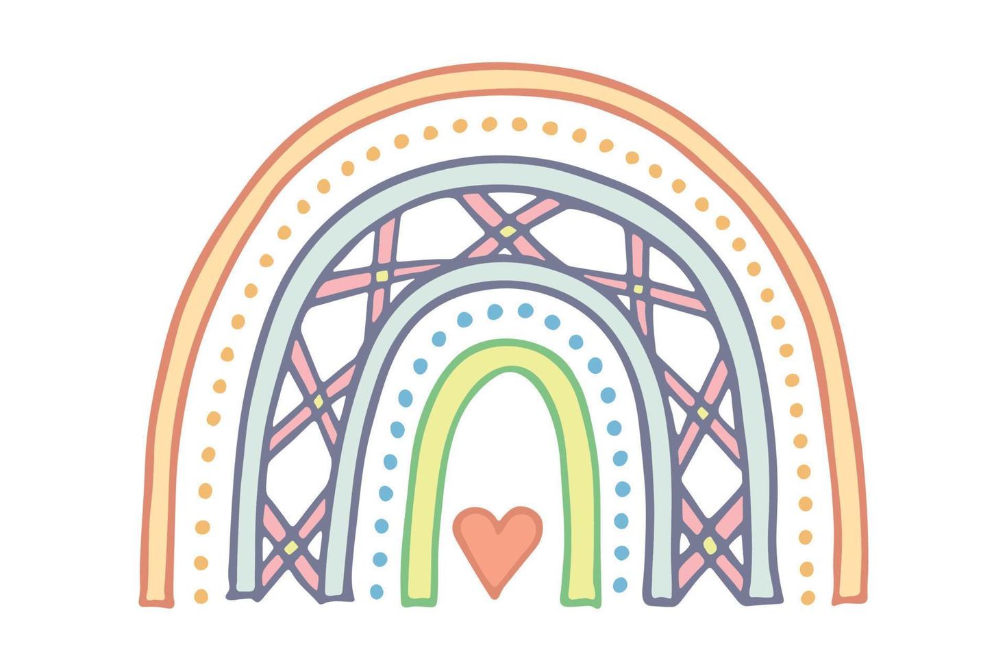Single rainbow doodle illustration. Hand drawn clipart for card, design vector