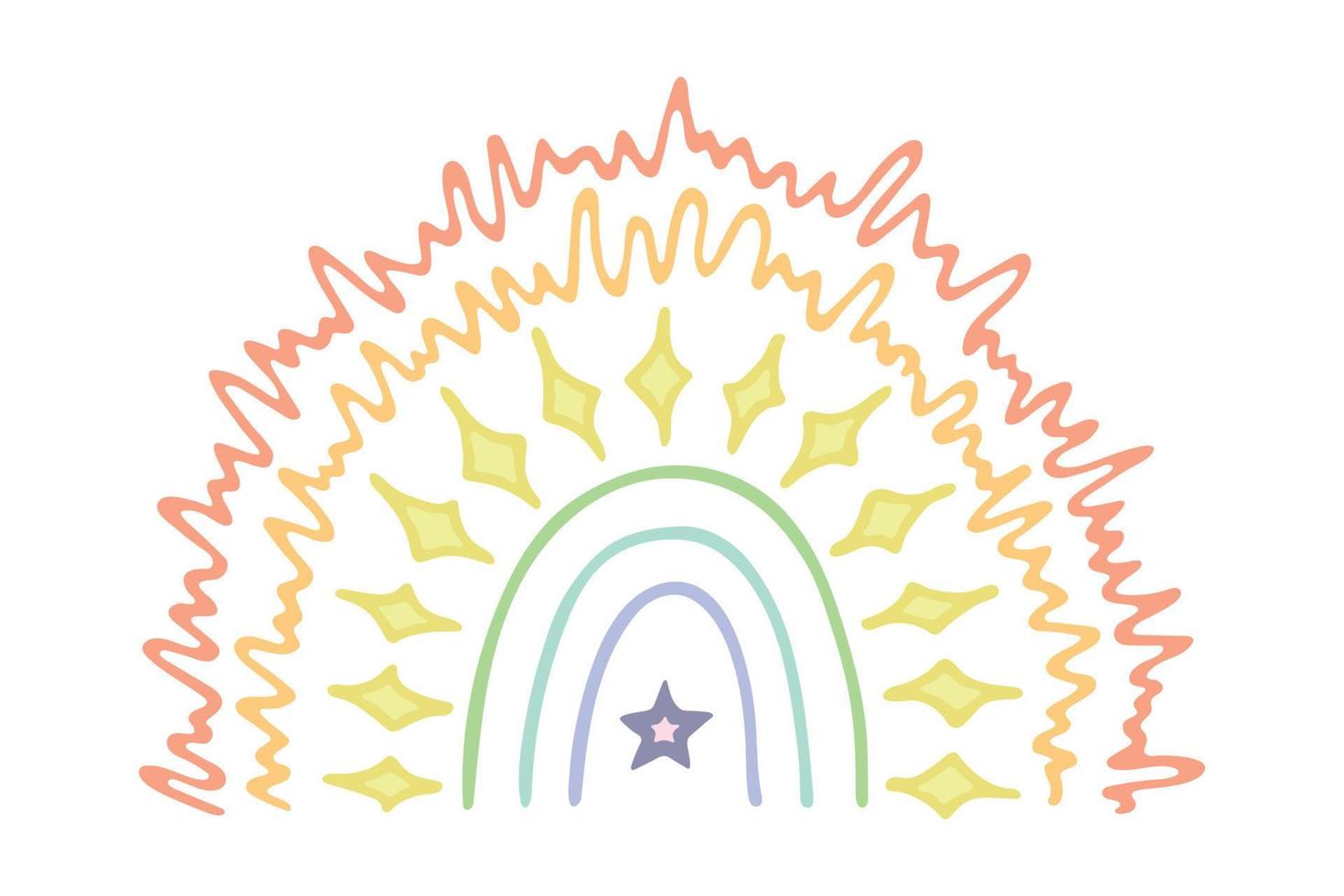 Single rainbow doodle illustration. Hand drawn clipart for card, design vector