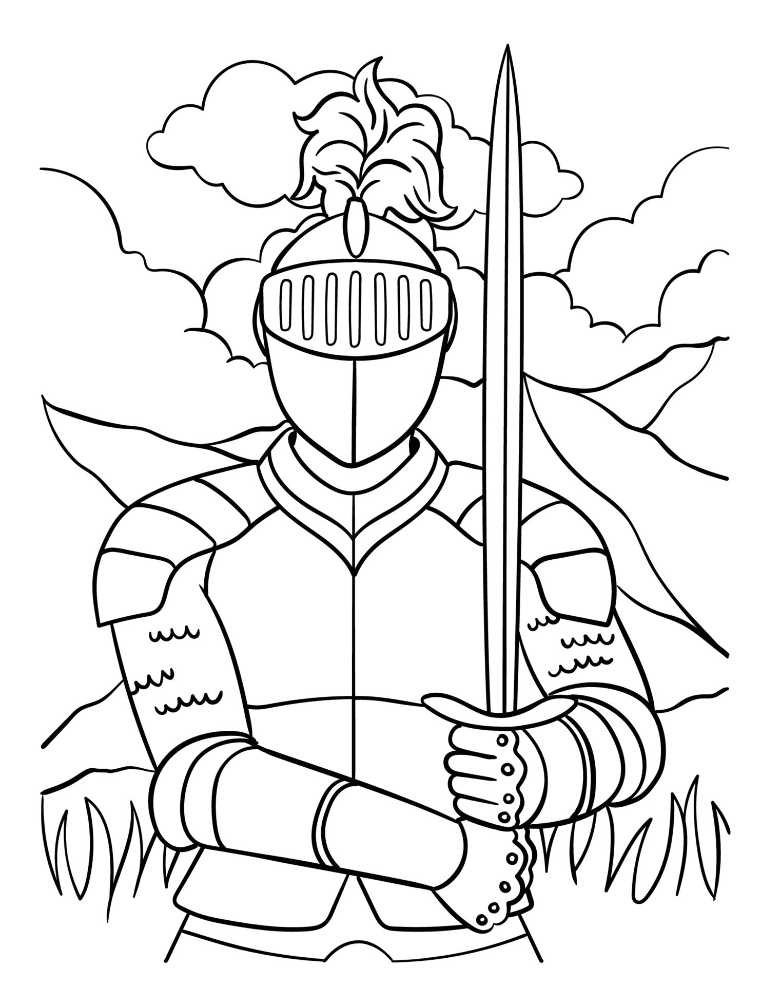 Armor Coloring Pages - Knight In Armor Coloring Page For Kids Free Vector 