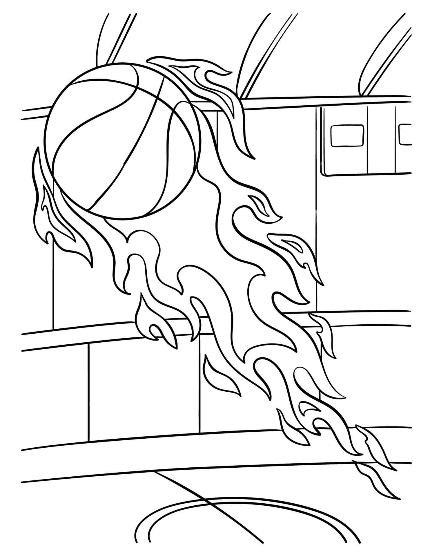 Basketball Coloring Page - Basketball Ball In Fire Coloring Page For Kids Free Vector 