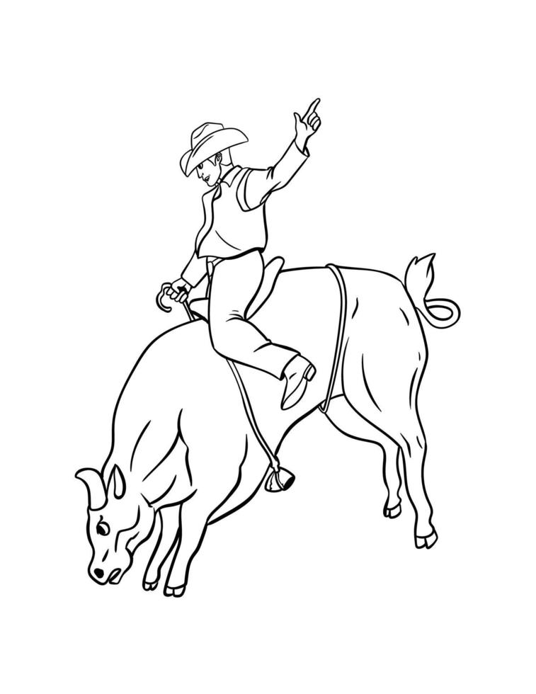 Bull Riding Isolated Coloring Page for Kids vector