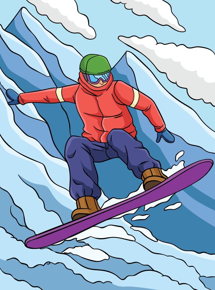 Snowboarding Sports Colored Cartoon Illustration vector