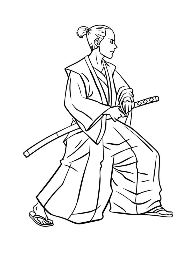 Samurai Isolated Coloring Page for Kids vector