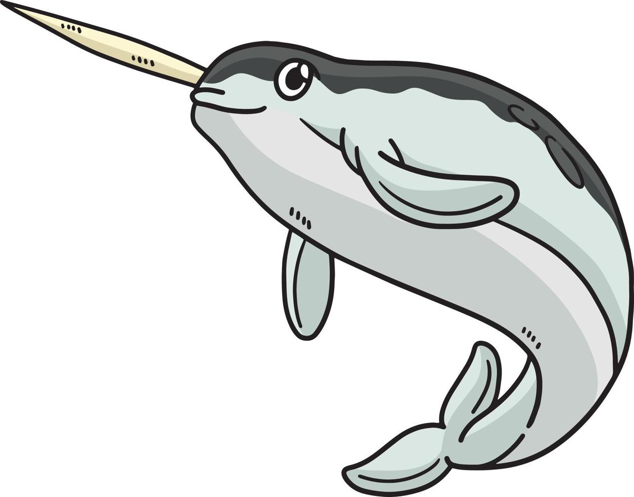 Narwhal Marine Animal Cartoon Colored Clipart vector