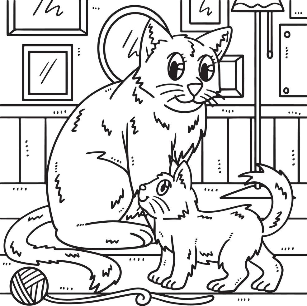 Mother Cat and Kitten Coloring Page for Kids 16920918 Vector Art at ...