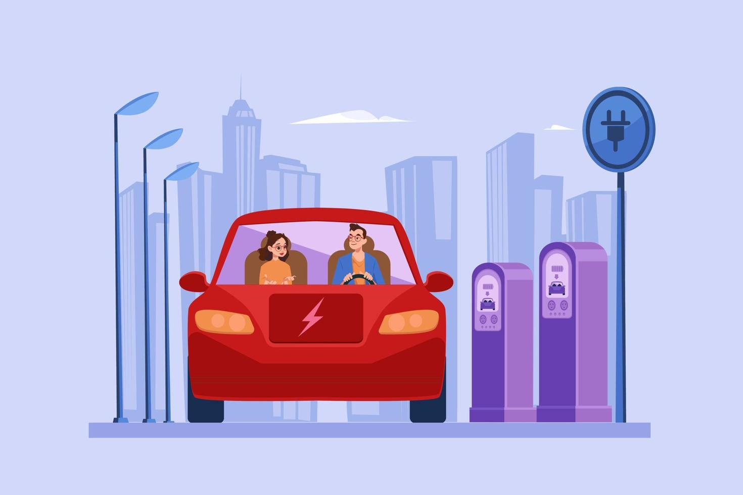 Couple riding electric car Illustration concept on white background vector