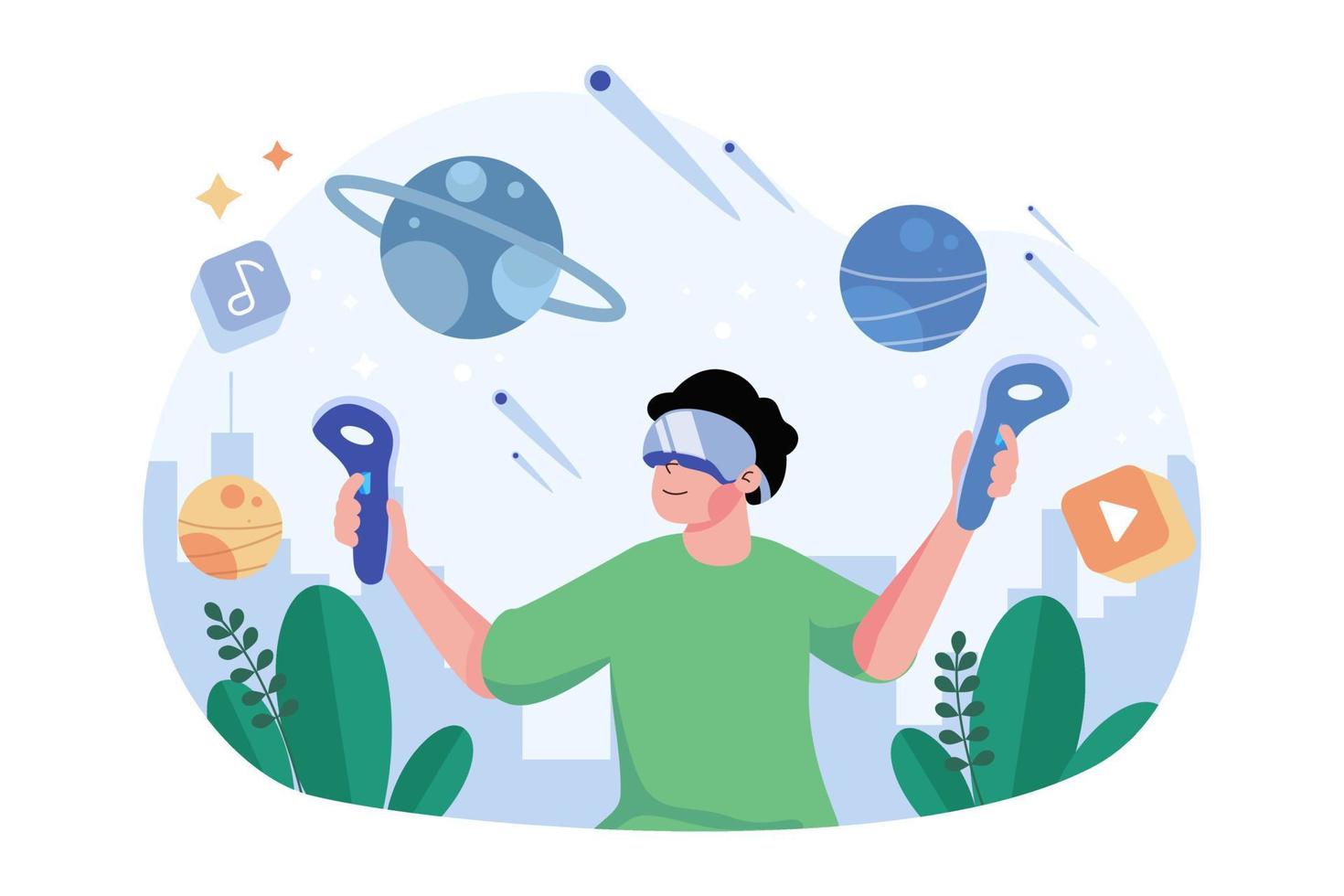 Man Playing VR Game Illustration concept on white background vector