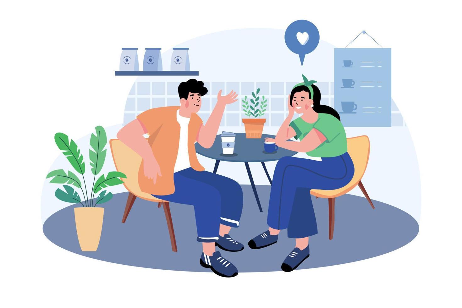 Couple On Dating In Cafe Illustration concept on white background vector