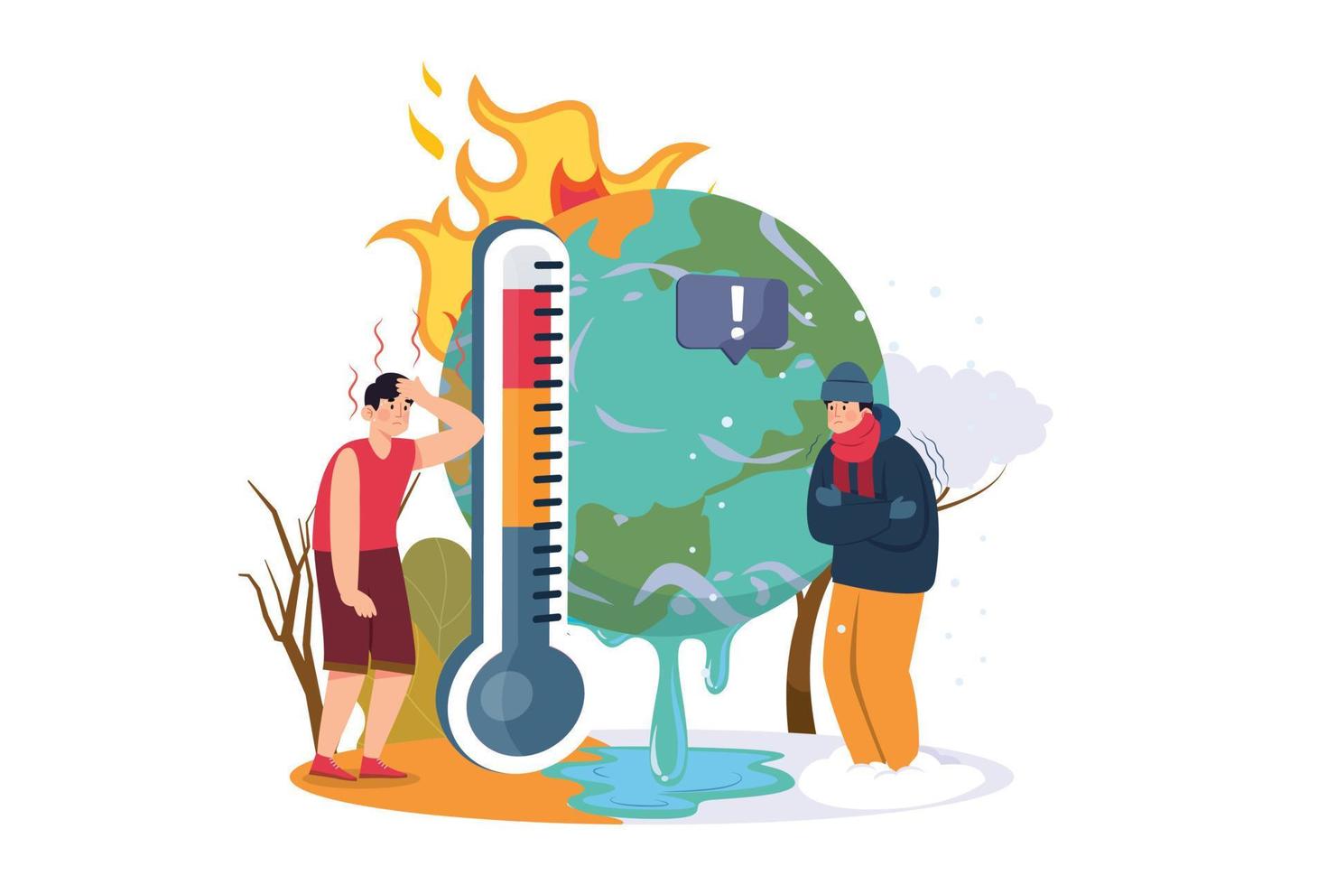 concepto de ilustración de temperatura de clima inestable sobre fondo blanco vector