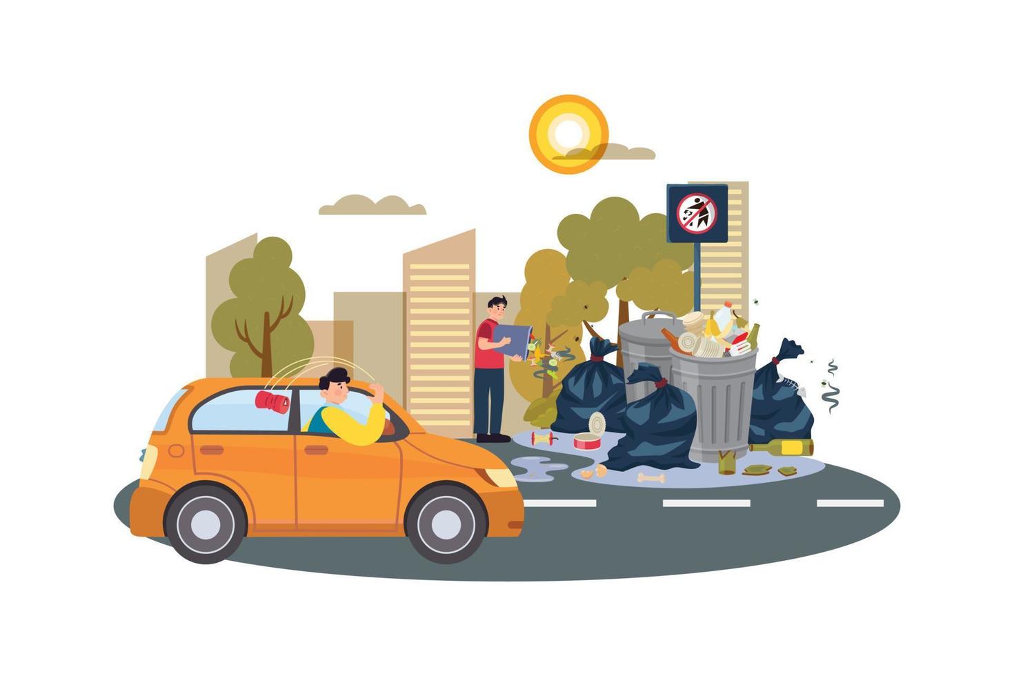 Garbage On The Road Illustration concept on white background vector