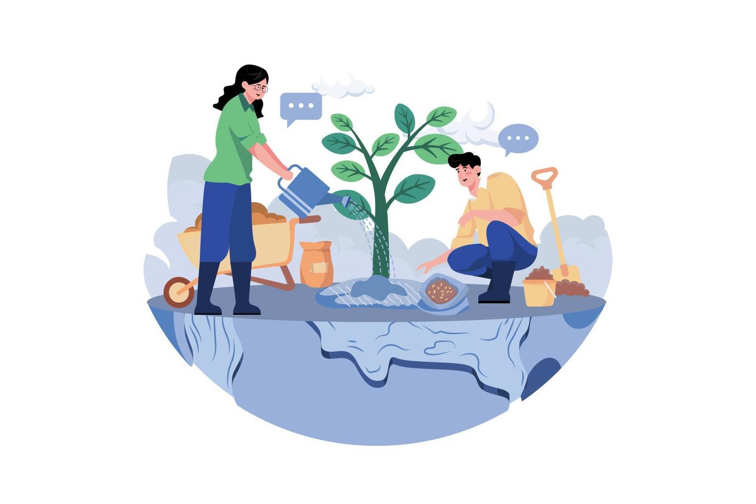 A Couple Is Planting A Tree On The Globe vector