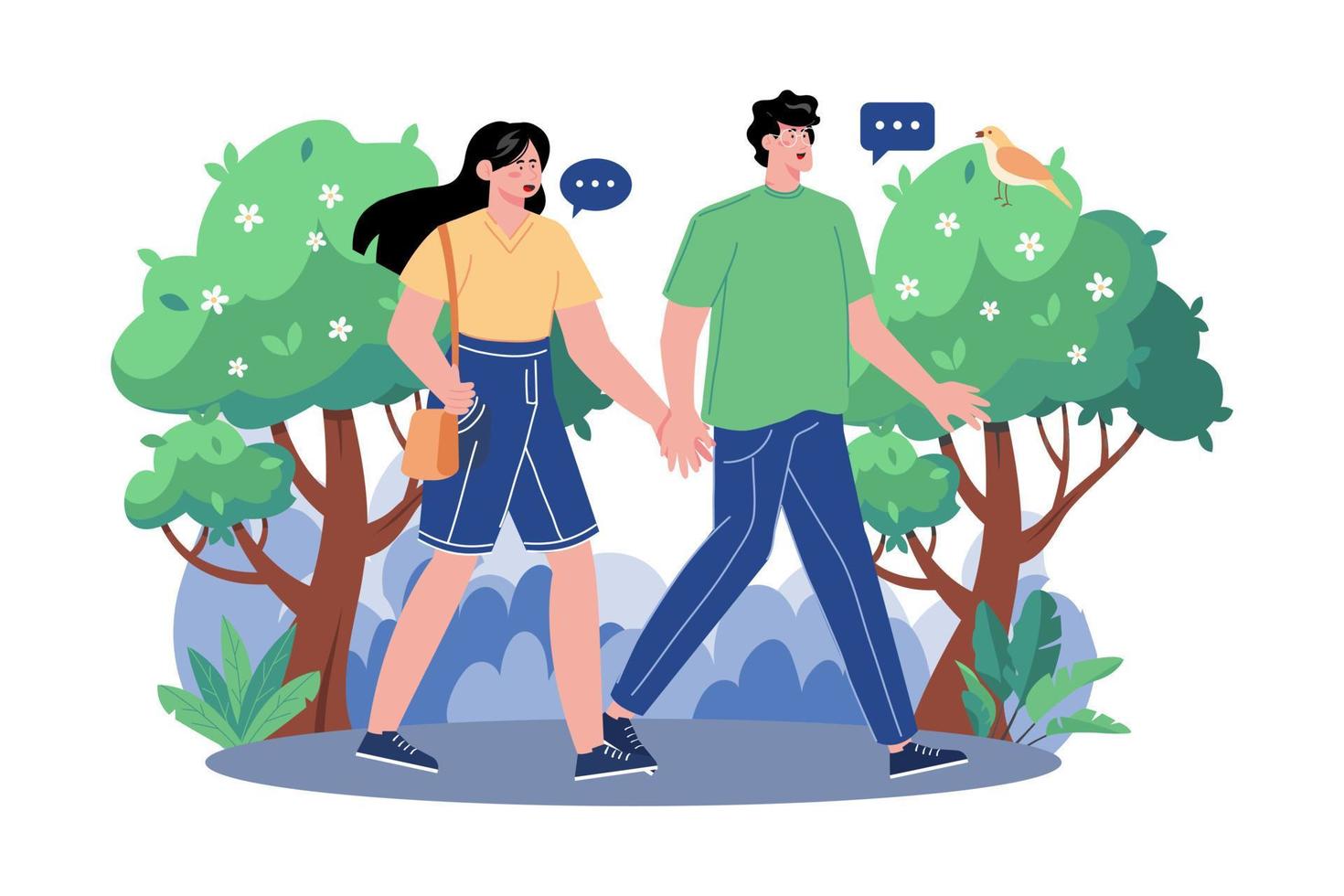 Couple Walking In The Woods Illustration concept on white background vector