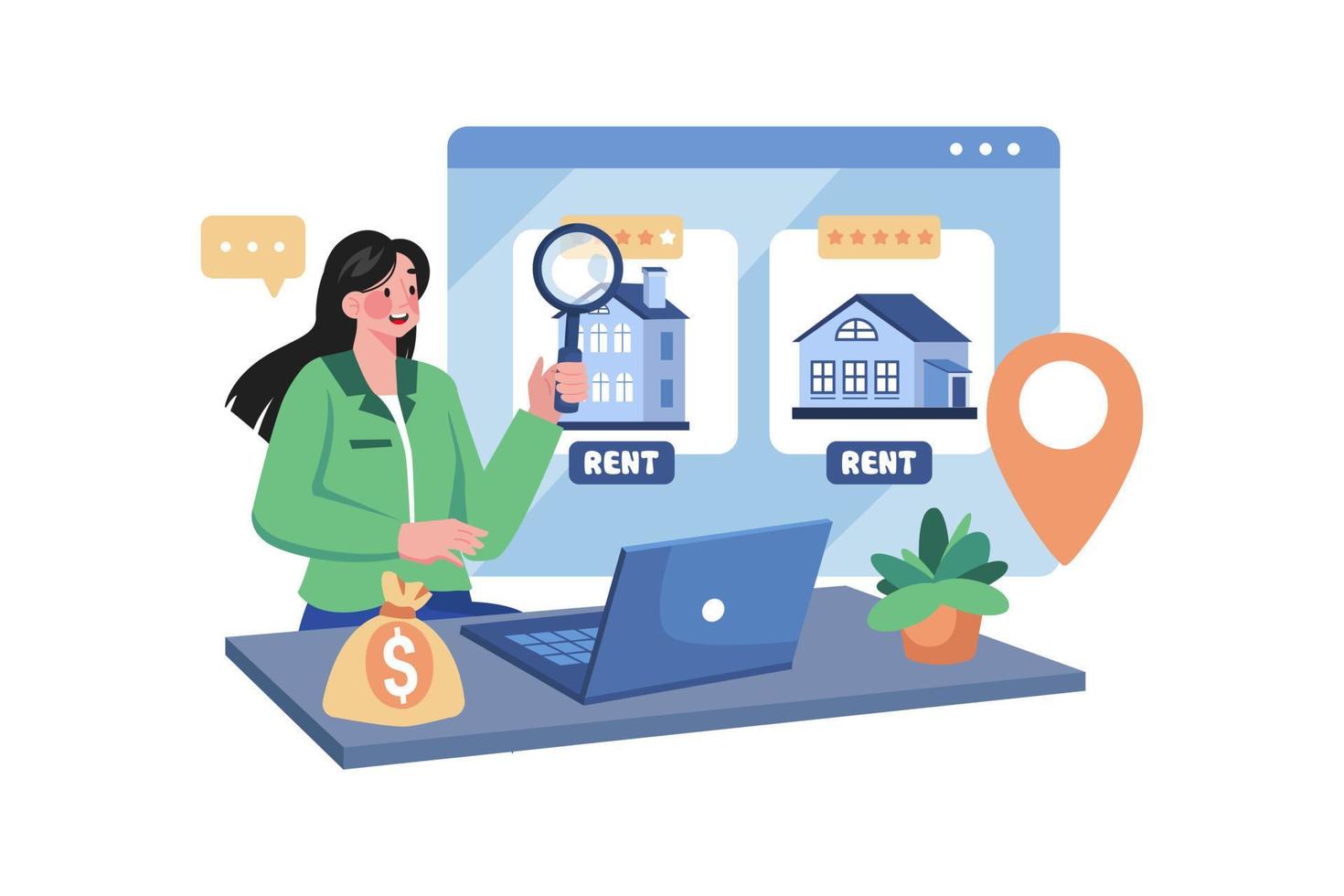 A Woman Finding A House For Rent Online vector
