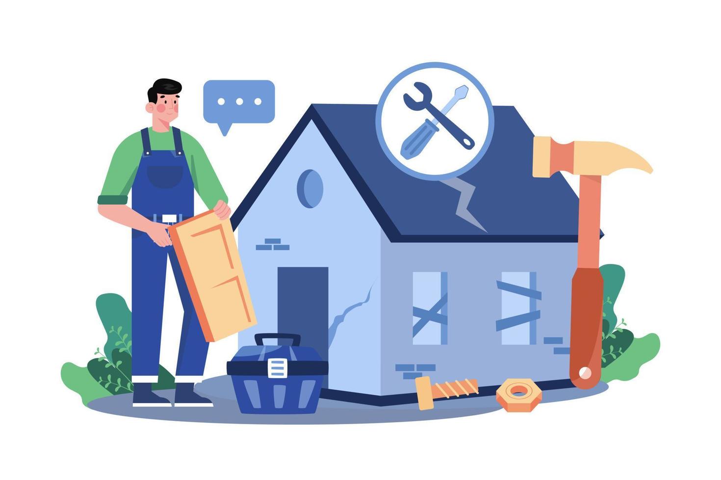 The Man Has Repaired The Old House For Rent vector
