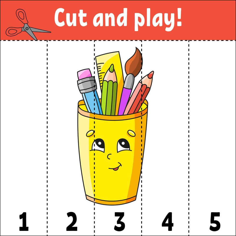 aprender los números del 1 al 5. cortar y jugar. hoja de trabajo de educación. juego para niños página de actividades de colores. rompecabezas para niños. acertijo para preescolar. estilo de dibujos animados ilustración vectorial vector