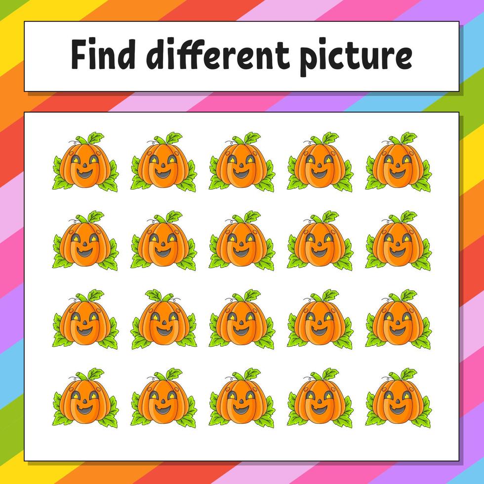 Find different picture. Educational activity worksheet for kids and toddlers. Game for children. Vector illustration.