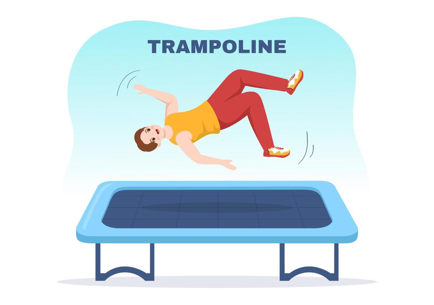 ilustración de trampolín con jóvenes saltando en trampolines en plantilla de fondo de actividad al aire libre de verano de dibujos animados planos dibujados a mano vector