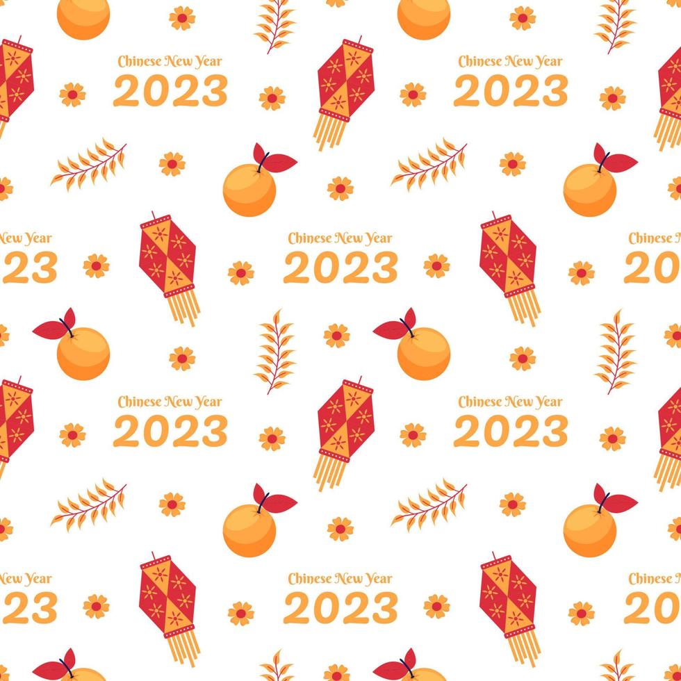 Chinese Lunar New Year 2023 Day Seamless Pattern Decoration Template Hand Drawn Cartoon Flat Illustration vector