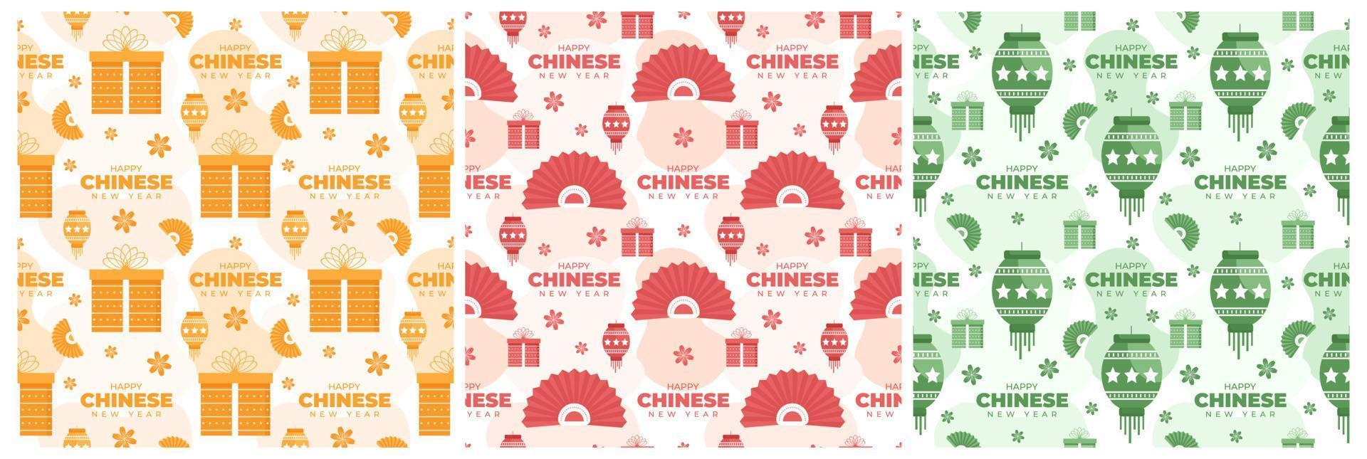 Set of Chinese Lunar New Year 2023 Day Seamless Pattern Decoration Template Hand Drawn Cartoon Flat Illustration vector