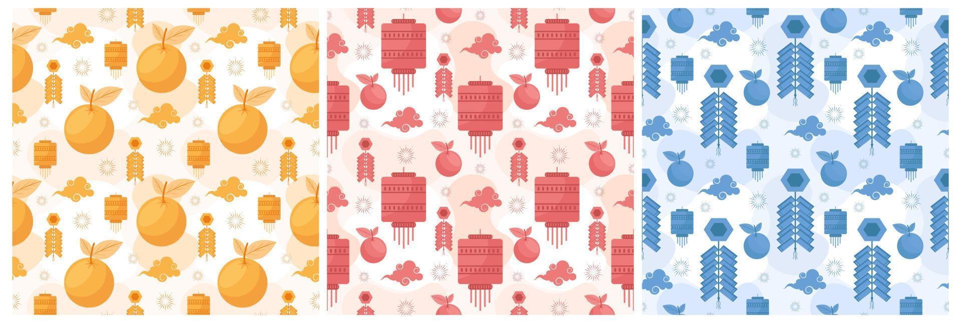 Set of Chinese Lunar New Year 2023 Day Seamless Pattern Decoration Template Hand Drawn Cartoon Flat Illustration vector