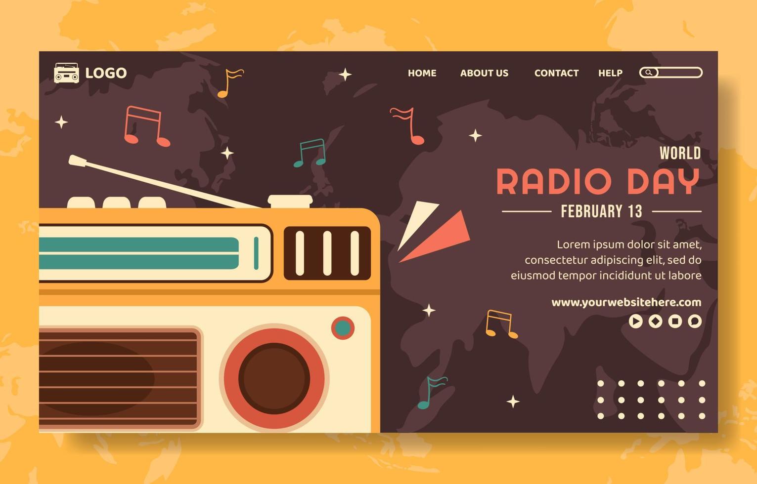 World Radio Day Social Media Landing Page Cartoon Hand Drawn Background Templates Illustration vector