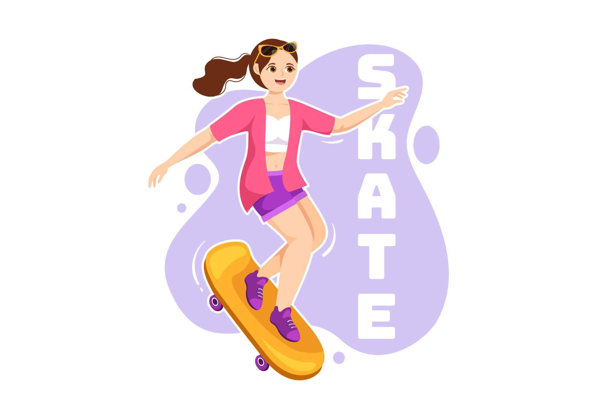 Skateboard Illustration with Skateboarders Jump using Board on Skateboard Illustration with Skateboarders Jump using Board on
