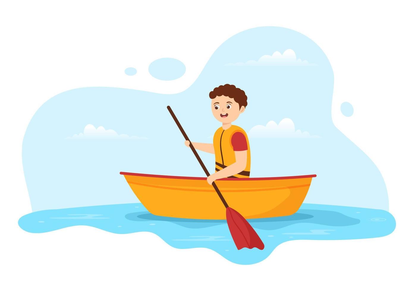 People Enjoying Rowing Illustration with Canoe and Sailing on River or Lake  in Active Water Sports Flat Cartoon Hand Drawn Template vector