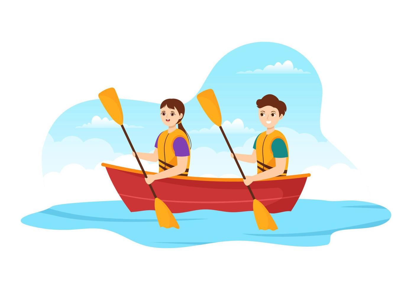 People Enjoying Rowing Illustration with Canoe and Sailing on River or Lake  in Active Water Sports Flat Cartoon Hand Drawn Template vector