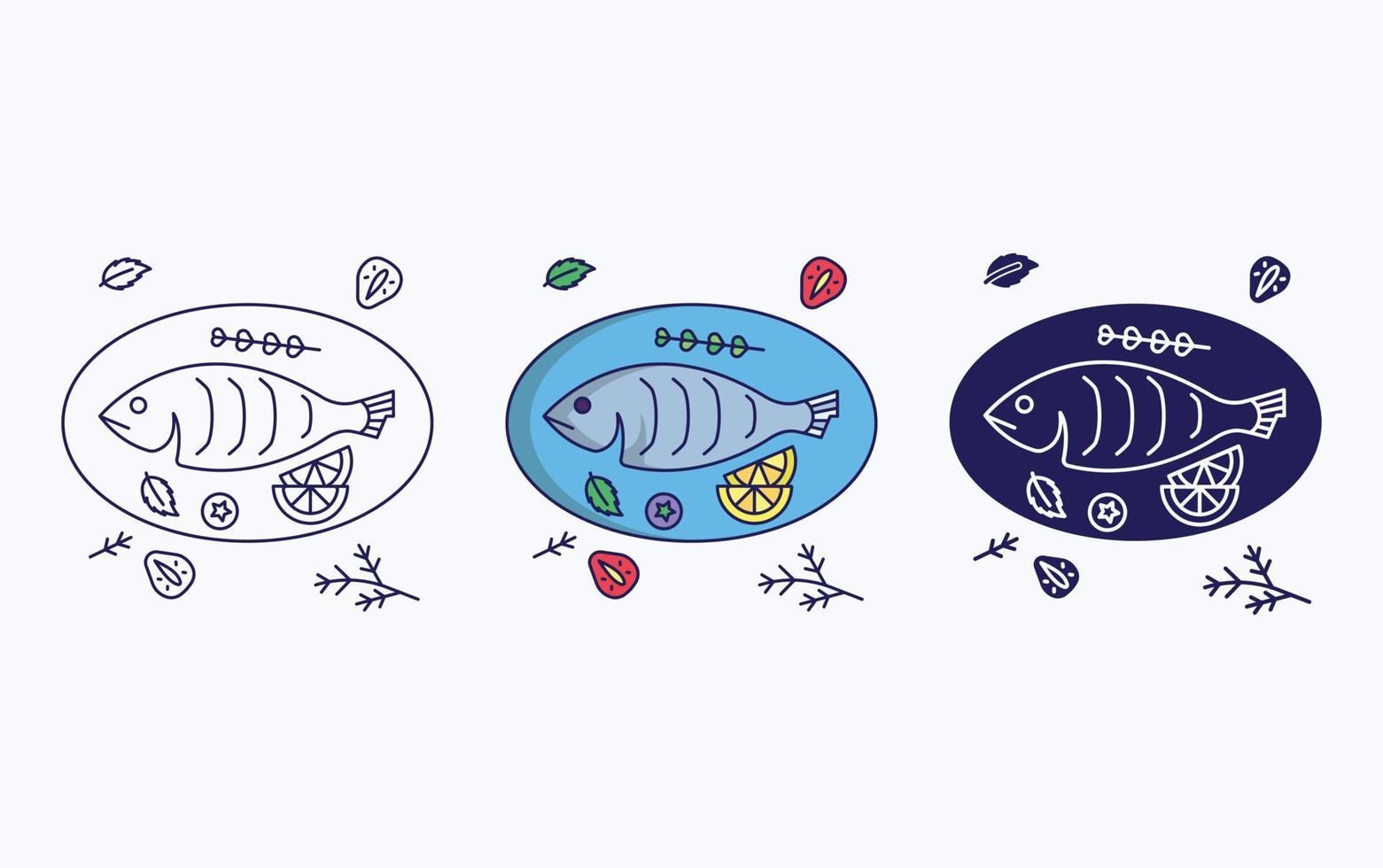 Baked fish dish vector icon