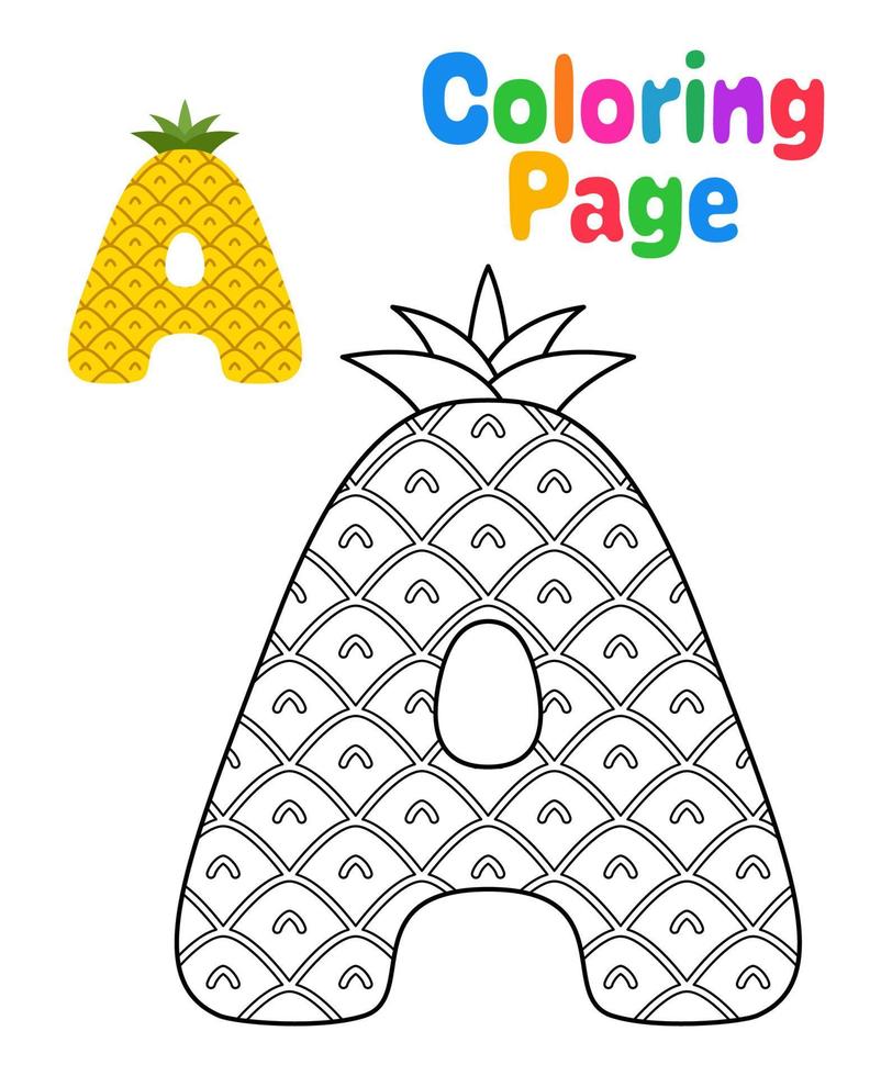 página para colorear con el alfabeto a para niños vector