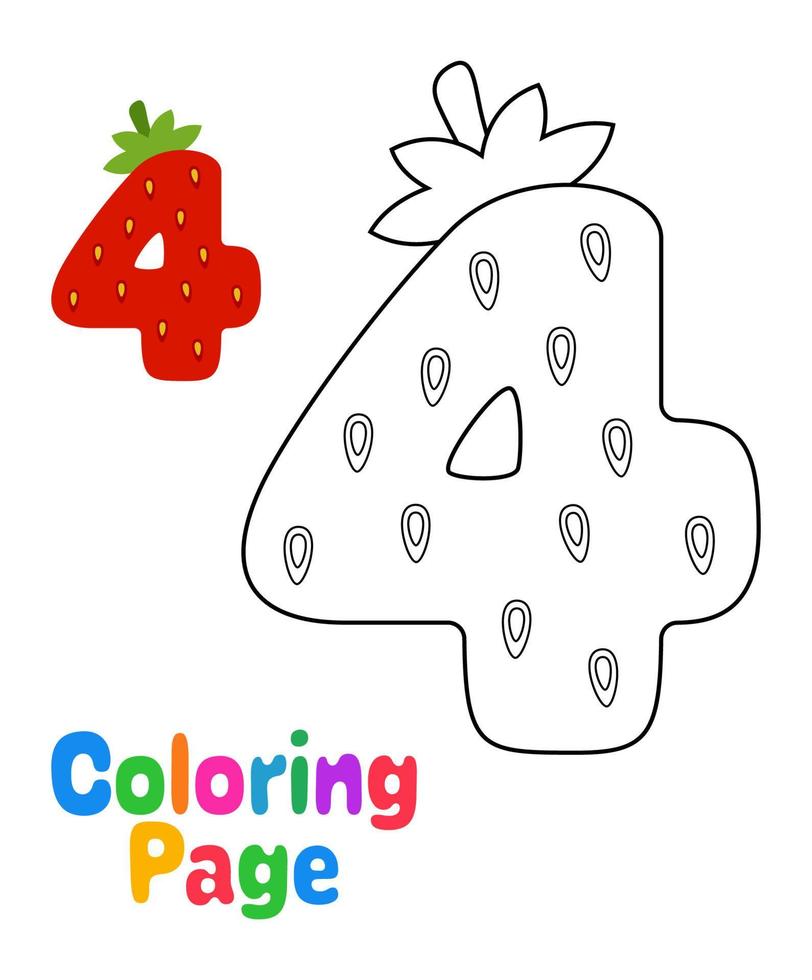 página para colorear con el número 4 para niños vector