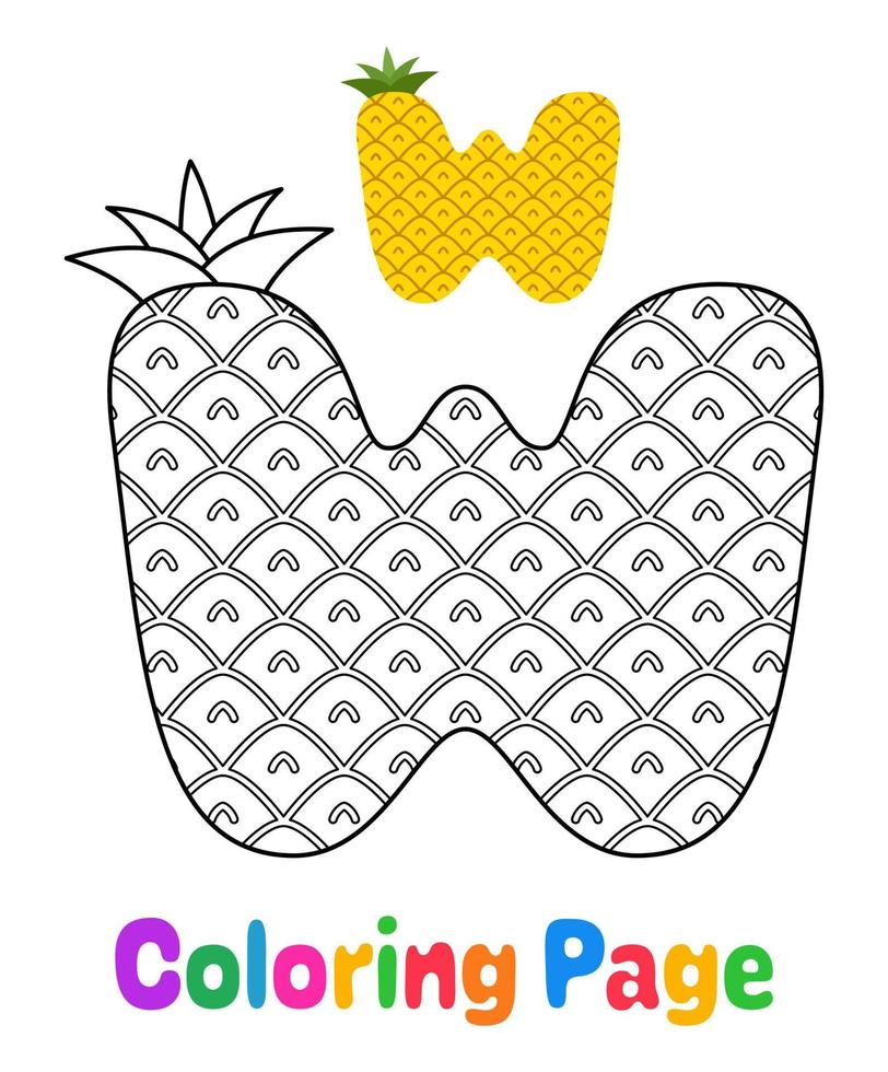 página para colorear con el alfabeto w para niños vector